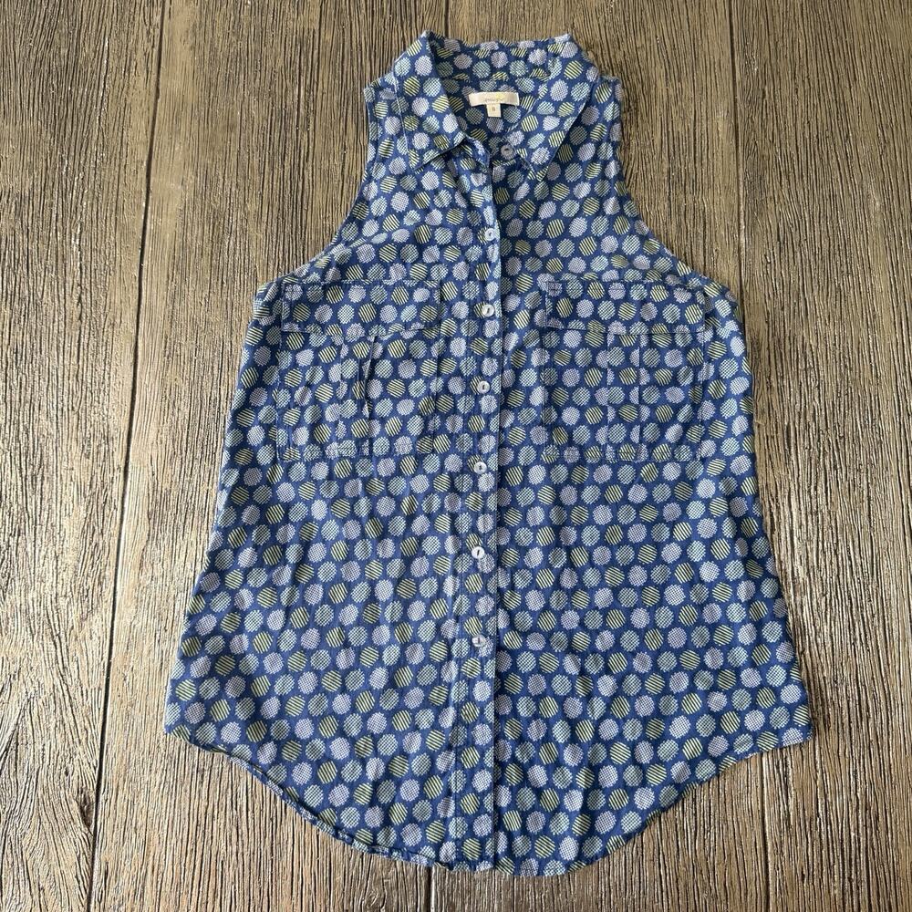 Anthropologie Porridge Polka Dot Sleeveless 100% Cotton Shirt Woman’s Size 6